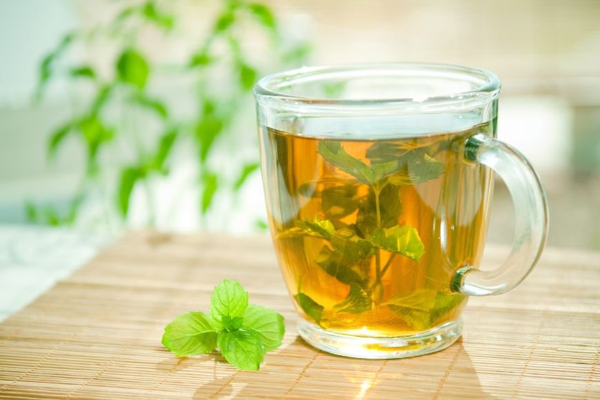 Mint tea with fresh mint leaves