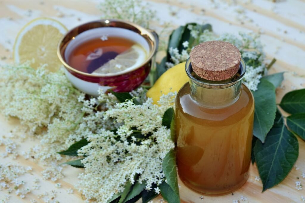 Elderflower tea and syrup